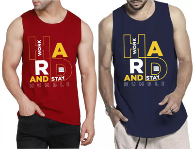 WOOSTRO Printed Men Scoop Neck Maroon, Dark Blue T-Shirt