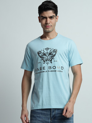 Rare Bond Studios Typography Men Round Neck Blue T-Shirt