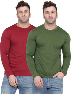 New Trends Collection Solid Men Round Neck Green, Maroon T-Shirt