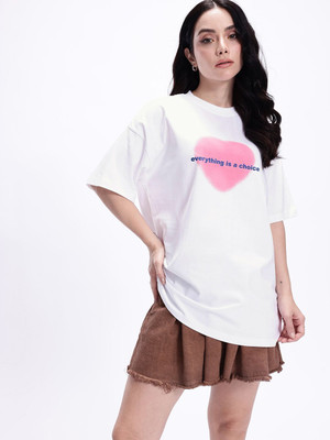 Kook N Keech Printed Women Round Neck White T-Shirt