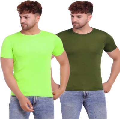 KASPY Solid Men Round Neck Dark Green, Green T-Shirt