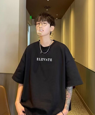 RIGO Typography Men Round Neck Black T-Shirt