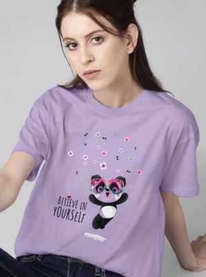 VAMIKAFASHIONES Printed Women Round Neck Purple T-Shirt