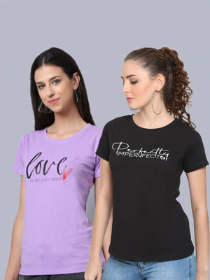 HouseOfCommon Typography Women Round Neck Multicolor T-Shirt