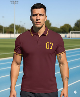 METRONAUT Solid Men Polo Neck Maroon T-Shirt