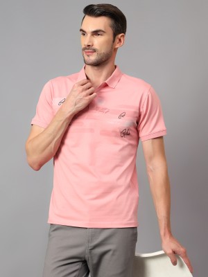 CANTABIL Printed Men Polo Neck Pink T-Shirt