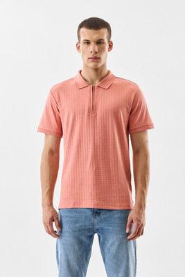 Snitch Self Design Men Polo Neck Pink T-Shirt