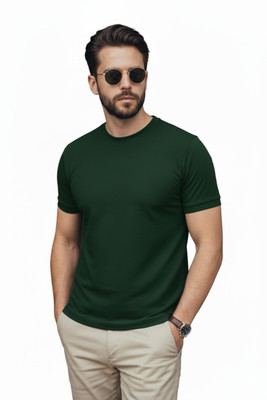 MISSI MIST Solid Men Round Neck Dark Green T-Shirt
