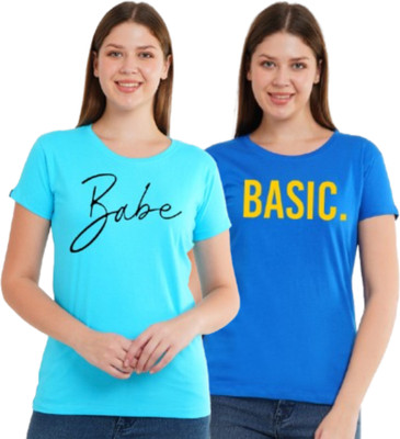 YouthPoi Printed Women Round Neck Blue, Dark Blue T-Shirt