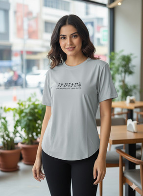 MYo2 Printed Women Round Neck Grey T-Shirt