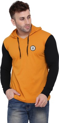 Money Leaf Colorblock Men Hooded Neck Gold, Black T-Shirt