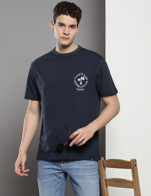 TOMMY HILFIGER Printed Men Round Neck Blue T-Shirt