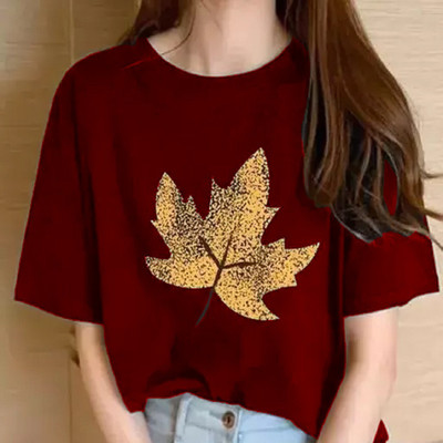 SAHAL Printed Women Round Neck Maroon T-Shirt