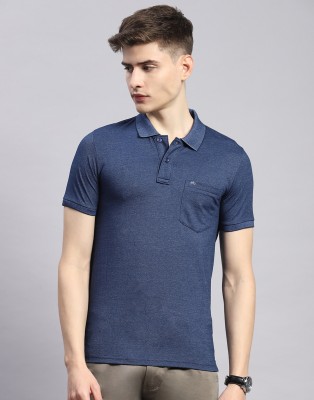 MONTE CARLO Self Design Men Polo Neck Blue T-Shirt