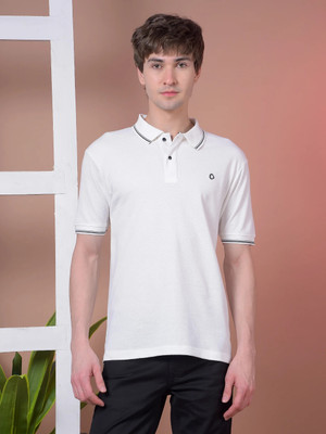Dollar Solid Men Polo Neck White T-Shirt