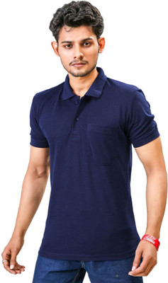 Chillax Solid Men Polo Neck Navy Blue T-Shirt