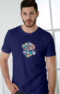 vastra root Graphic Print Men Round Neck Blue T-Shirt