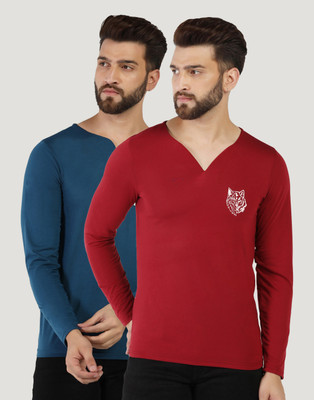 INKKR Solid Men V Neck Multicolor T-Shirt