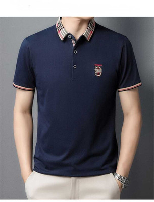 SHUBHAM CREATION Solid Men Polo Neck Navy Blue T-Shirt