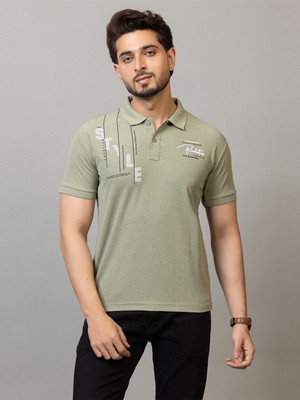 M TEX Solid Men Polo Neck Green T-Shirt
