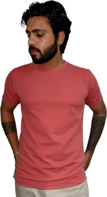 Chaser Solid Men Round Neck Pink T-Shirt