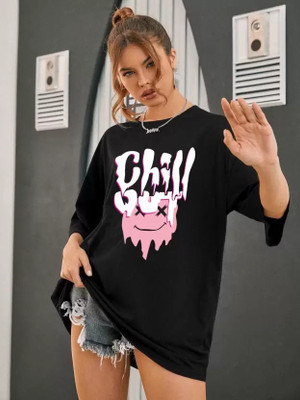 EXITOS Printed, Typography Women Round Neck Black T-Shirt
