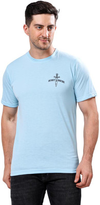 WEEVZ Printed Men Round Neck Light Blue T-Shirt