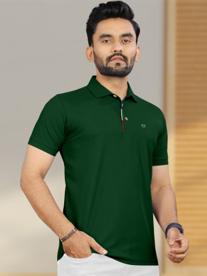 Triptee Solid Men Polo Neck Dark Green T-Shirt