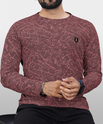 VeBNoR Printed Men Round Neck Pink T-Shirt