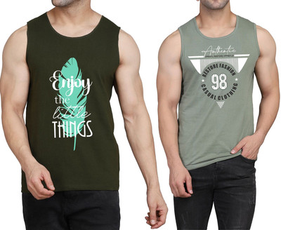 WOOSTRO Printed Men Scoop Neck Dark Green, Light Green T-Shirt