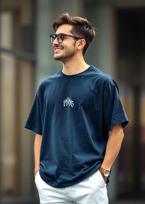 UrGear Printed Men Round Neck Navy Blue T-Shirt
