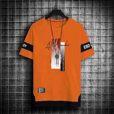 KASPY Printed Men Round Neck Orange T-Shirt