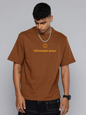R.Code by The Roadster Life Co. Graphic Print Men Round Neck Brown T-Shirt