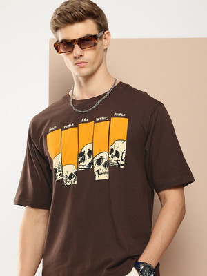 DIFFERENCE OF OPINION Graphic Print Men Round Neck Brown T-Shirt
