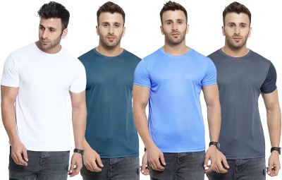 Think Tech Solid Men Round Neck White, Blue, Light Blue, Grey T-Shirt