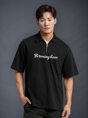 Jump Cuts Printed Men Polo Neck Black, White T-Shirt