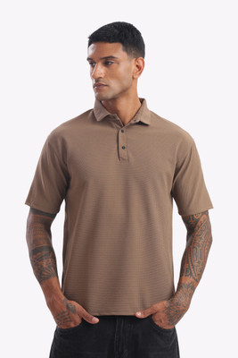 AttireWorth Solid Men Polo Neck Brown T-Shirt