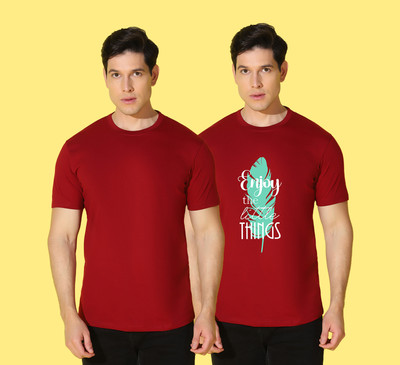 WOOSTRO Printed, Solid Men Round Neck Red, Green T-Shirt