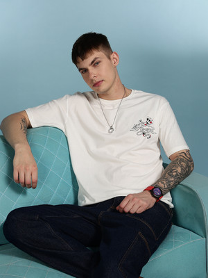 Eszett Graphic Print Men Round Neck White T-Shirt