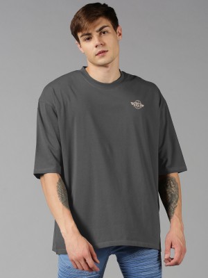 Roadster Typography Men Round Neck Grey T-Shirt