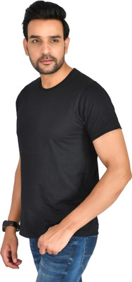 Burundi Blu Solid Men Round Neck Black T-Shirt