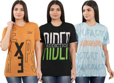 HouseOfCommon Printed Women Round Neck Multicolor T-Shirt