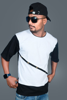 Ajworld Solid Men Round Neck Black, White T-Shirt