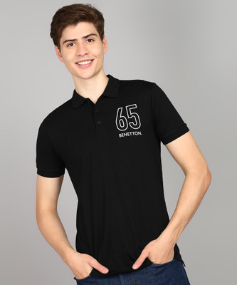 United Colors of Benetton Solid Men Polo Neck Black T-Shirt