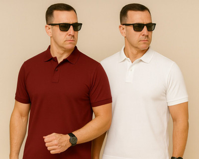 Vivaan Fab Solid Men Polo Neck Maroon, White T-Shirt