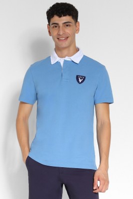 American Eagle Solid Men Polo Neck Blue T-Shirt