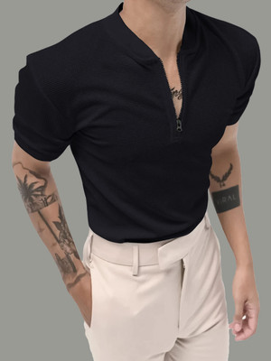 EyeBogler Solid Men Polo Neck Black T-Shirt