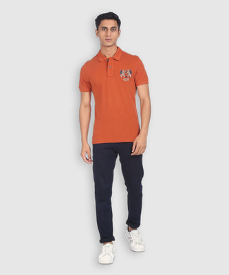 U.S. POLO ASSN. Printed Men Polo Neck Orange T-Shirt
