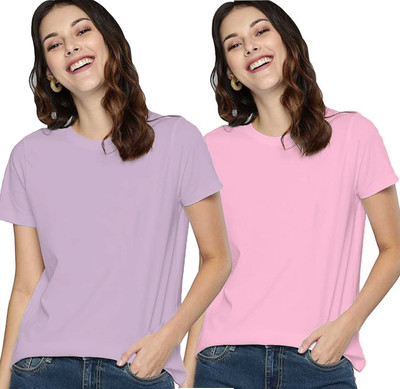 Adyavastram Solid Women Round Neck Multicolor T-Shirt