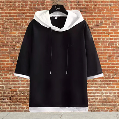 Ticoss Colorblock Men Hooded Neck Black T-Shirt